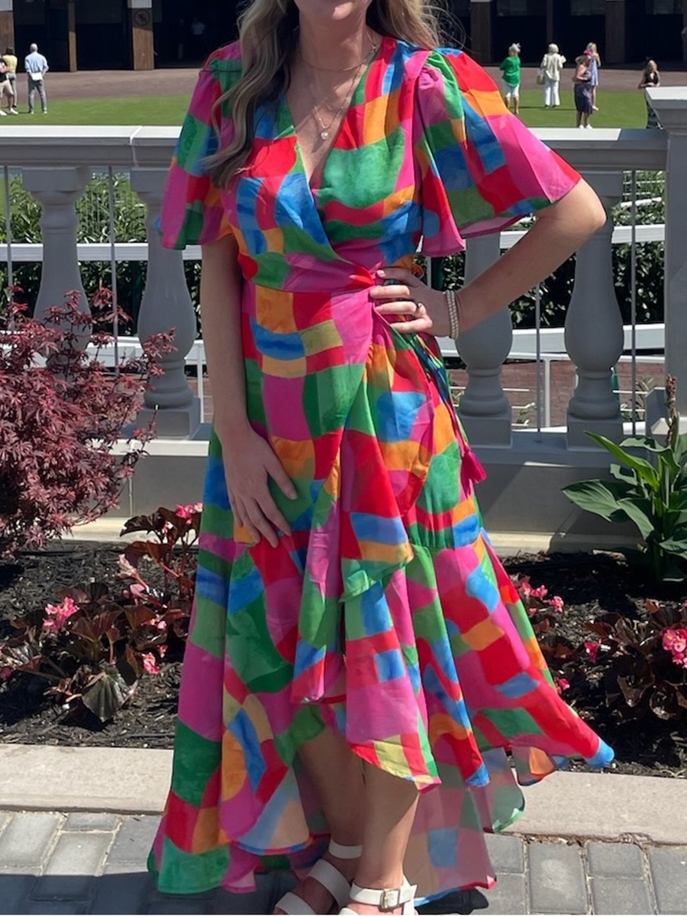 Bright Multicolor Geometric Wrap Dress